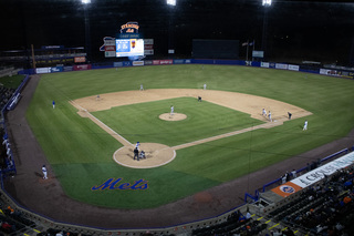 The diamond glows bright as the sun sets upon the Mets and the RailRiders Tuesday night. 