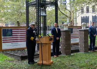 Members of the Syracuse Police and Fire Departments spoke at the memorial service for 9/11 victims in downtown Syracuse. Michael J. Monds, chief of Syracuse Fire Department, was one of the few to address those in attendance. 