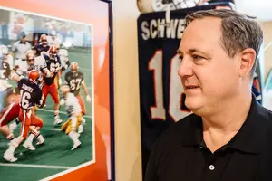 Scott Schwedes totaled 249 receiving yards on Nov. 16, 1985. It was a Syracuse school record that stood for 31 years.