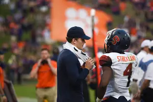 Syracuse quarterback Eric Dungey returned to the sidelines after being knocked out of the Orange's contest against Clemson.