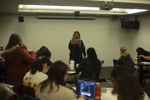 Nadia Suleman, a senior magazine journalism student, rehearses her monologue for this weekend's annual Vagina Monologues, hosted by Students Advocating Sexual Safety and Empowerment (SASSE).