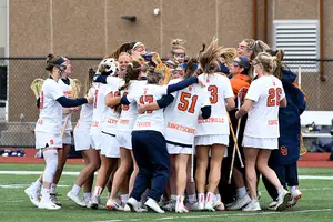 Syracuse celebrates after its win over Notre Dame.
