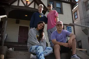 SU students Parker Leavy (top left), Jason Mindich (top right), Alix Mindich (bottom left) and Josh Feldman (bottom right) are ambassadors for Happy Jack, a clothing brand started by their late friend Jack Nathan.