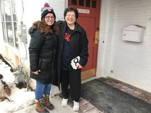 Emily Steinberger (left) stands alongside her aunt, Barbara Steinberger — who was news editor in the early '80s — outside of The Daily Orange.