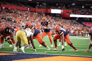 Despite an ugly first half for SU that featured as many false start penalties (four) as passes completed by Shrader, the defense didn’t wear out, and the offense eventually came to life in its 21-6 win. 