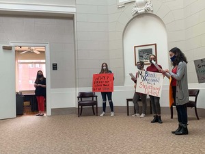 Graduate student workers presented a petition to ESF administration at a protest in October. 
