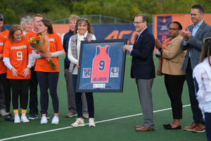 After leading Syracuse to a Big East championship in 1993, Julie Williamson became the first field hockey player to have her jersey retired.
