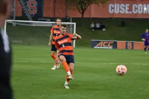 Noah Singelmann (pictured No. 4) was one of the wingers utilized by Syracuse in its 6-1 win.