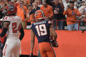Oronde Gadsden II recorded a career-high 141 receiving yards and two touchdowns in the Orange’s win over the Wolfpack.