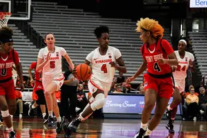 Teisha Hyman (pictured No. 4) took advantage of transition, leading the Orange to finish with 19 fast break points.