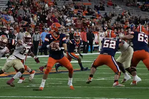 Garrett Shrader got sacked seven times, but threw two touchdowns in the fourth quarter to end SU's five-game losing streak.