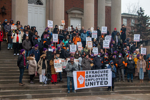 Syracuse Graduate Employees United launched a campaign to improve healthcare and parental benefits, augment worker protections, remediate workloads and increase stipends to a living wage for graduate student workers at SU. 