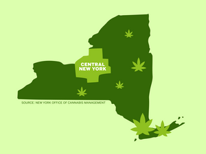 New York's Cannabis Control Board approved 36 CAURD licenses in November 2022, but pending litigation means sellers with past convictions in central New York and the Finger Lakes region have not received CAURD licenses.