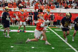 Syracuse trailed by only two going into halftime and the two sides were knotted at 11 apiece going into the final quarter. But, despite Alex Simmons' team-high three goals, the Orange were outscored 9-1 in the loss