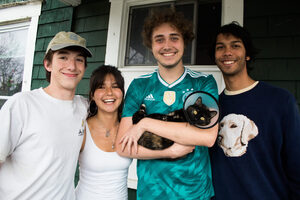 Spencer Bradkin, Sam Parrish, Lucas Aguilera, Vir Batra and Cleo the cat make up a few of the house residents where Oz–a local music venue–takes place. While Parrish and Batra spearhead their show nights, most housemates are involved in helping the events run smoothly.
