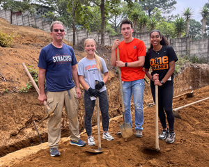 Scott Odden, Liesel Odden ,Alex Cegarra and Aysia Cobb help with a construction project in Guatemala.
