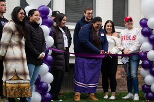  Community members gathered for the re-opening of the newly renovated 113 Euclid, a gathering space for SU’s Indigenous student community. 