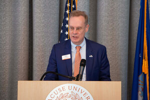 Chancellor Kent Syverud said Syracuse University's priority amid the Israel-Hamas war is student safety at the University Senate meeting. He said that while academic freedom and freedom of speech are important, student safety overrides this. 