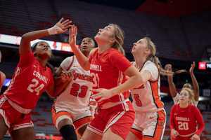 Syracuse overcame a combined 45 points from Cornell's Emily Pape (No. 31) and Summer Parker-Hall (No. 24) in a comeback win over the Big Red. 
