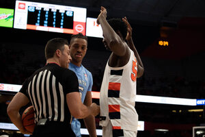 Armando Bacot (left) recorded his eighth double-double of the season as No. 7 North Carolina dominated Syracuse in the paint.