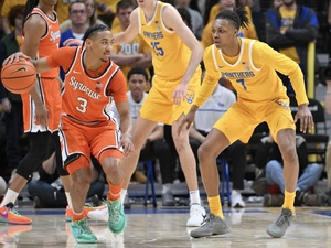 Syracuse made 10 3-pointers as it defeated Pittsburgh 69-58 on the road, sealing a Quad 1 victory. 