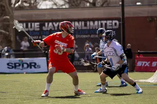 Scott Loy eyes a Johns Hopkins defender. He scored two goals on Saturday. 