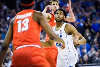 Duke's Marques Bolden scored two points and grabbed three boards. 