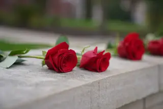 A line of roses lay on the Wall of Remembrance, set down by Remembrance and Lockerbie Scholars in honor of the 270 people who lost their lives on Dec. 21, 1988.