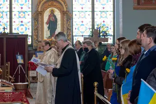 A prayer service is held at St. John the Baptist Ukrainian Catholic Church. 