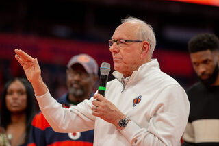 On Saturday, March, 4, 2023, Jim Boeheim gives a speech following the jersey retirement ceremonies for Hakim Warrick and Gerry McNamara, both players from the 2003 team. Boeheim referenced that this was his unofficial retirement speech. 